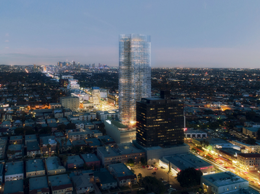 Rendering of Mariable a 50 Story Highrise in Los Angeles, CA featuring AUTOParkit and AUTOChargit Automated Solutions
